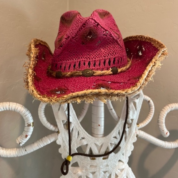 SOMBREROS GONZALEZ Authentic Pink Straw Cowboy Hat Sz S Western Barbiecore - Picture 1 of 9